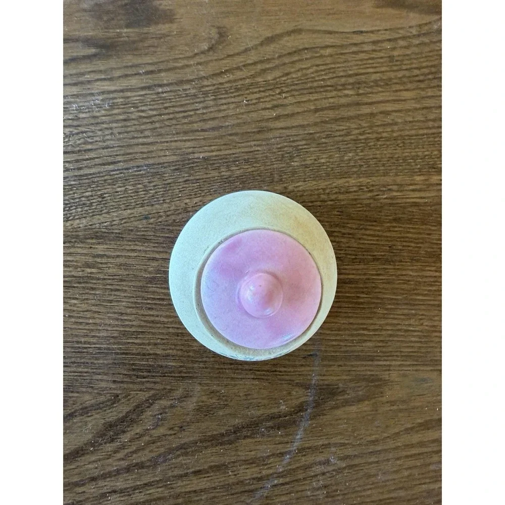 Vintage Mid Century Matte Ceramic Lidded Jar Pink Ivory Floral Trinket Pot
